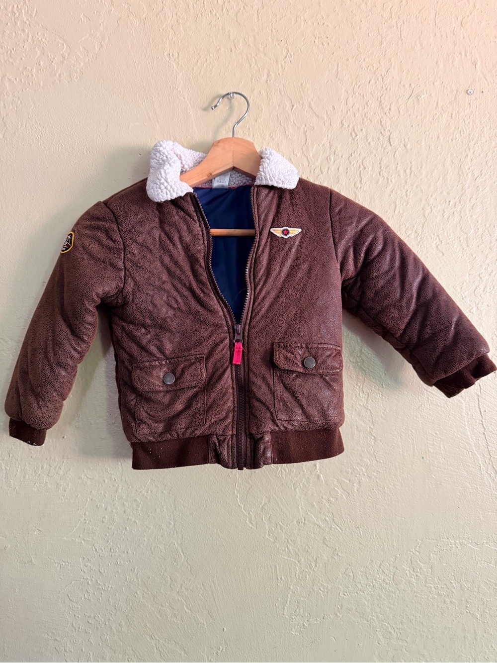 Little Me Brown Quilted Bomber Jacket with Sherpa Collar